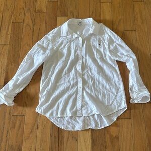 Crown & Ivy | Women’s Long sleeve Oxford shirt | Ruffle cuff detail | white | XS